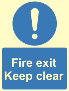 Luminous Fire Exit Keep Clear Sign C/W Self Adhesive 200mm x 300mm