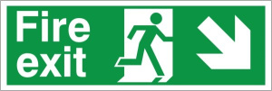 Self Adhesive PVC Fire Exit Down & Right Running Man Sign 100x300mm