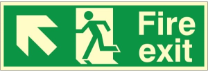 Luminous Self Adhesive PVC Fire Exit Up & Left Running Man Sign 100x300mm