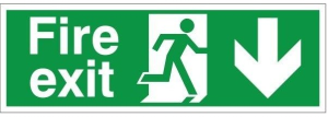 Self Adhesive PVC Fire Exit Down Running Man Sign 600x200mm