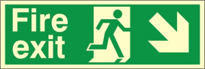 Luminous Self Adhesive Fire Exit Down & Right Running Man Sign 400x150mm