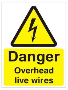 White Rigid PVC Danger Overhead Live Wires Sign - 300mm Wide x 400mm High