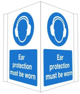 Projecting Ear Protection Must Be Worn Sign 400mm Wide x 300mm High