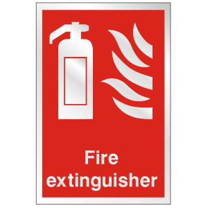 Stainless Steel Effect Fire Extinguisher Sign 150mm Wide x 200mm High